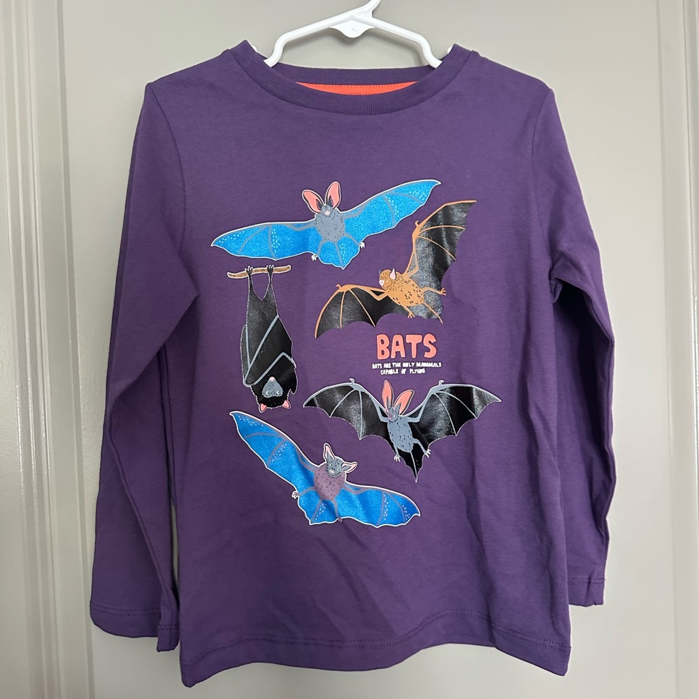 Mini Boden 5-6Y Purple Kids Shirt with Bat Design Halloween Spooky